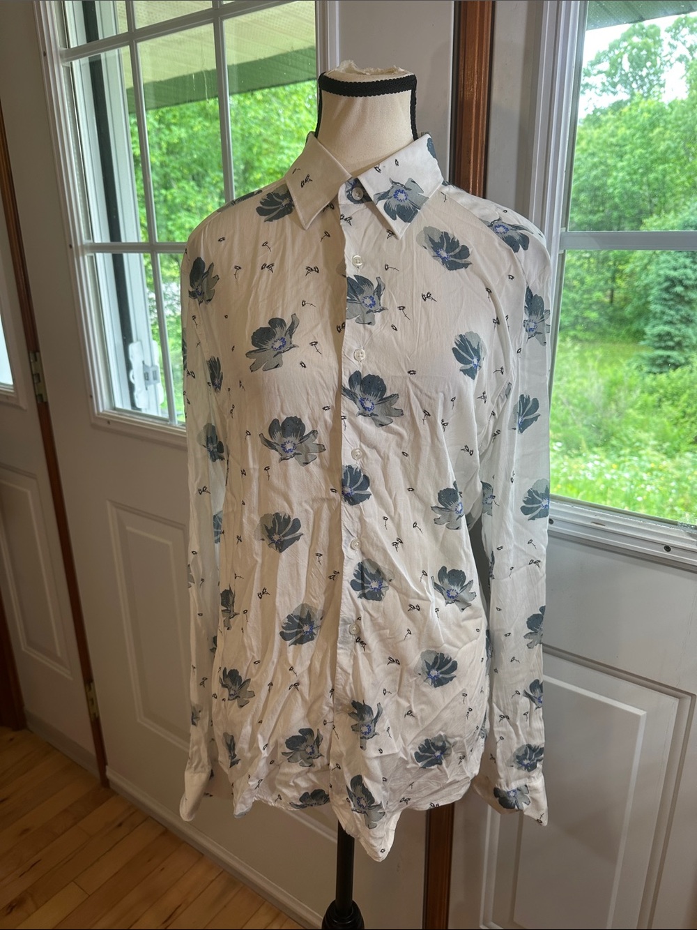 Reiss White Button-Down Shirt with Blue Floral Print